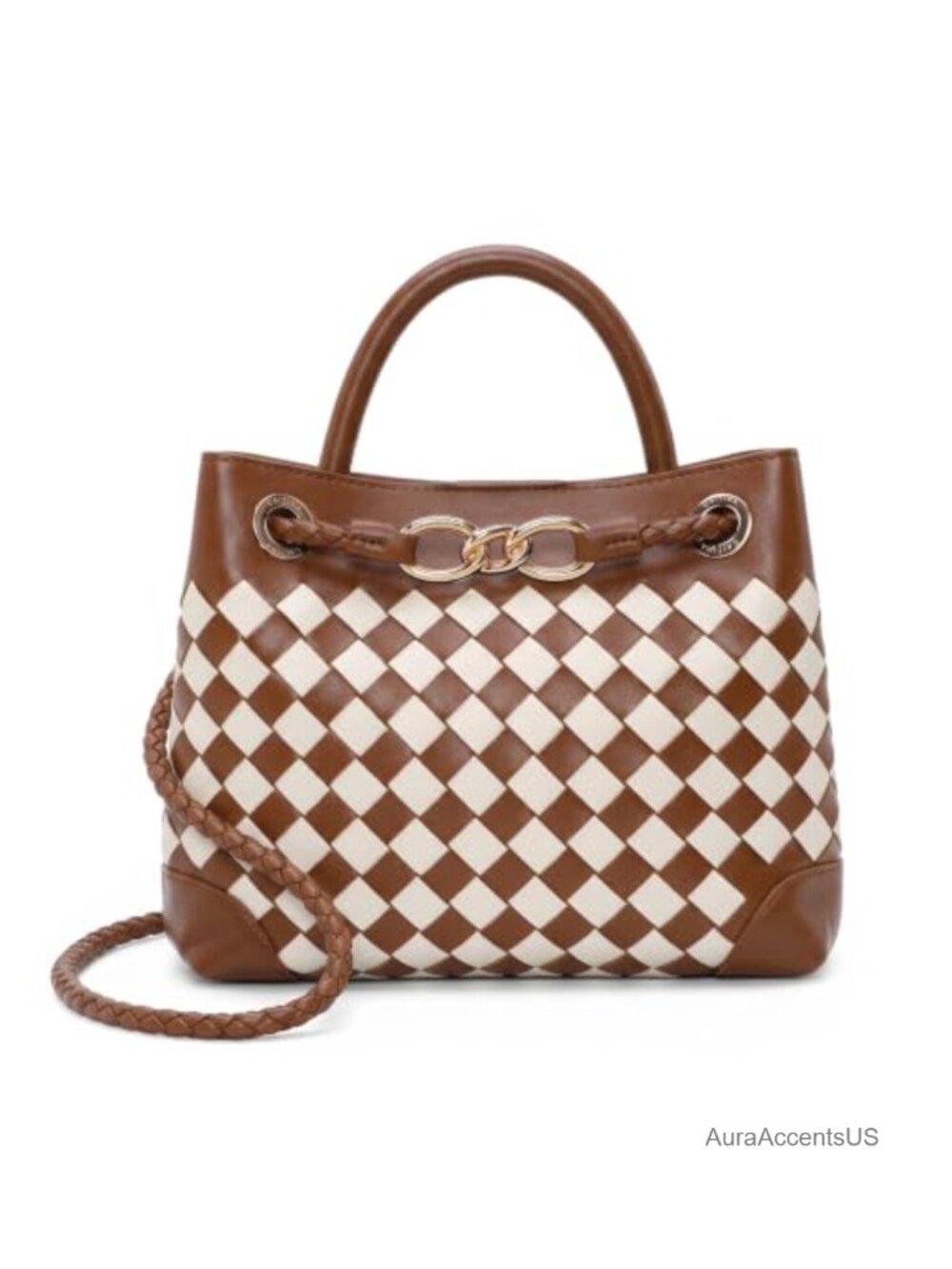 Woven Top Handle Tote Bag for Women PU Leather Designer Style Shoulder Handbag